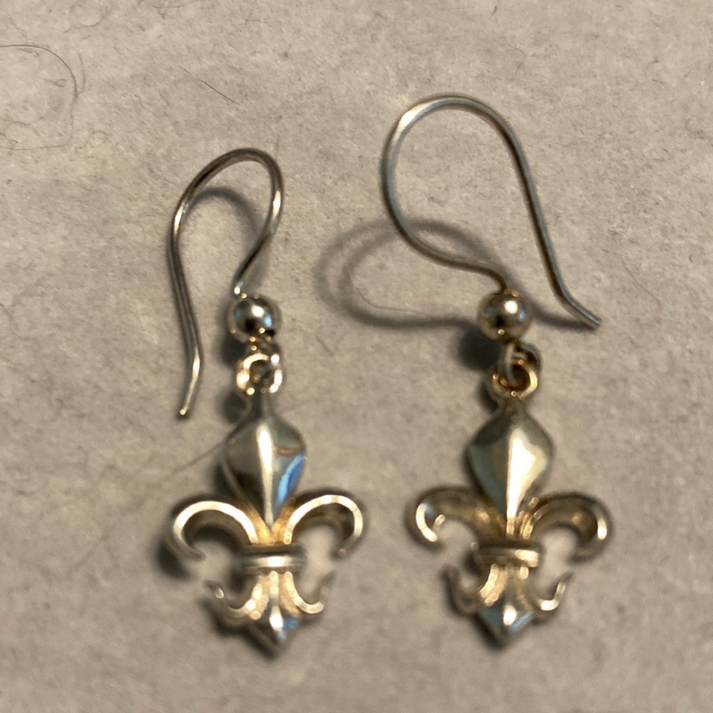 Sterling silver fleur-de-lis drop earrings